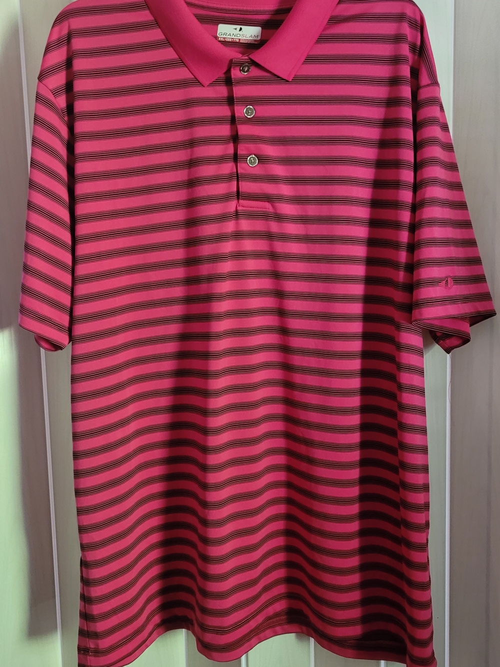 Grand Slam Men’s Hot Pink and Black Striped Polo